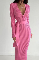 Ribbed Knit Dress with Tie-waist InsStreet